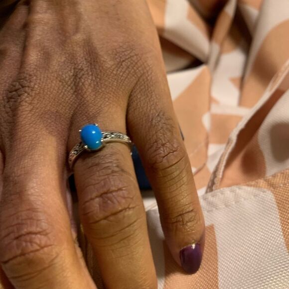 Ceruleite Sterling Silver Platinum Ring-8 - Picture 9 of 10